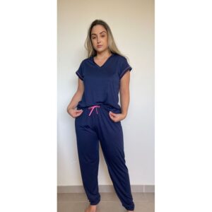 Pijama Sonhar Meia Manga Com Calça E Short 03 Peças - 500 Azul Marinho